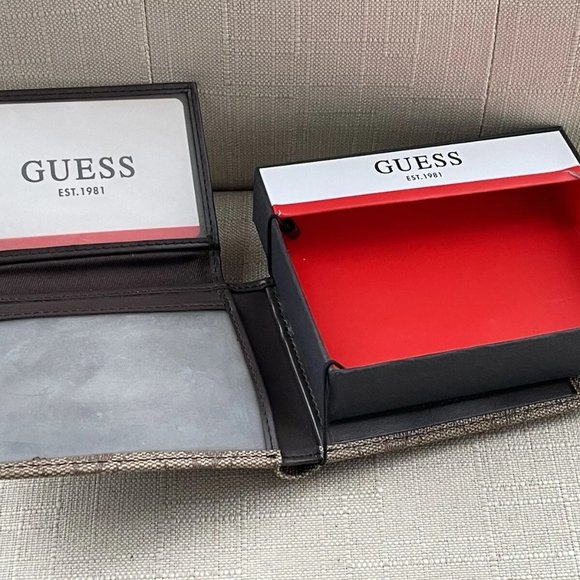 Guess Men Billfold Cardholder Brown Leather Bifold Wallet Purse New In Box - Picture 11 of 12